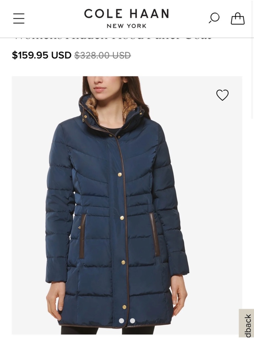 Cole Haan Navy Women's Hidden-Hood Puffer Coat